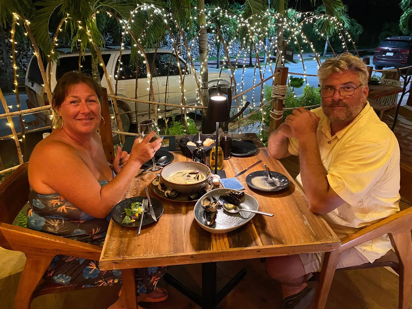 Richard and Lisa sharing supper outdoors